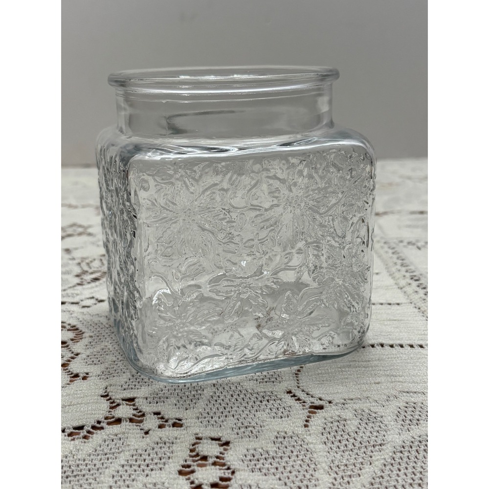 Princess House Fantasia Glass Canister Replacement Base Square Floral Clear 5in